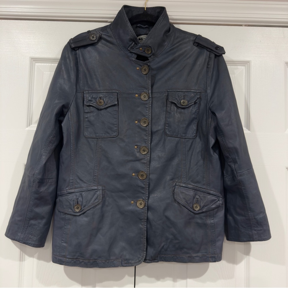 Siosi Carlos Albanez Blue Soft Military Style 100% Leather Jacket  Women Size 10